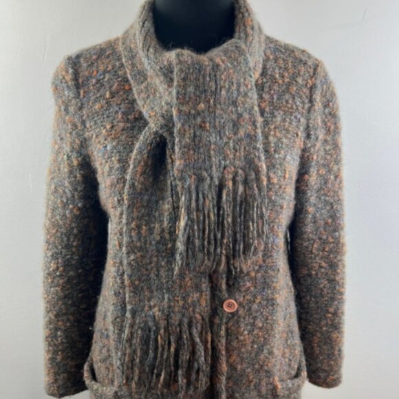 I.B.Diffusion Taupe/Grey/ Peach Mohair Cardigan Sweater Size M with Neck Scarf - Picture 10 of 10